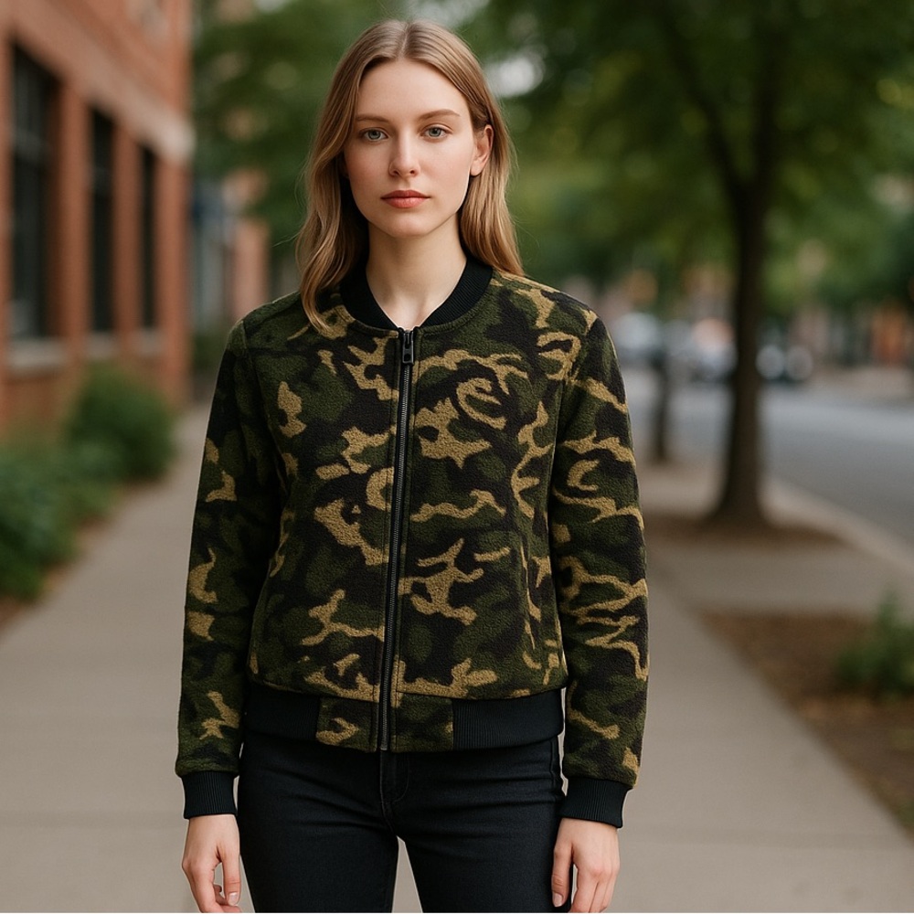 NWT Sanctuary X Anthropologie Camo Sherpa Bomber Jacket Medium